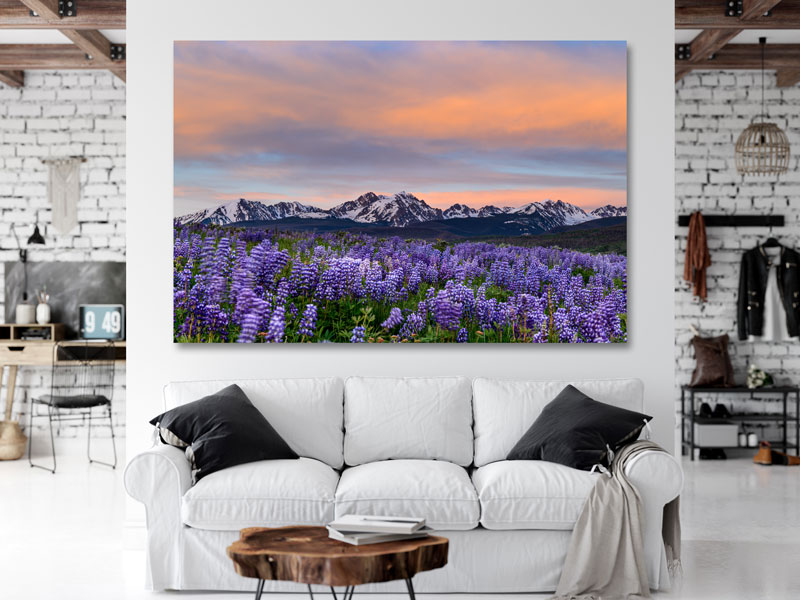 Metal fine art photography print shown in living room.
