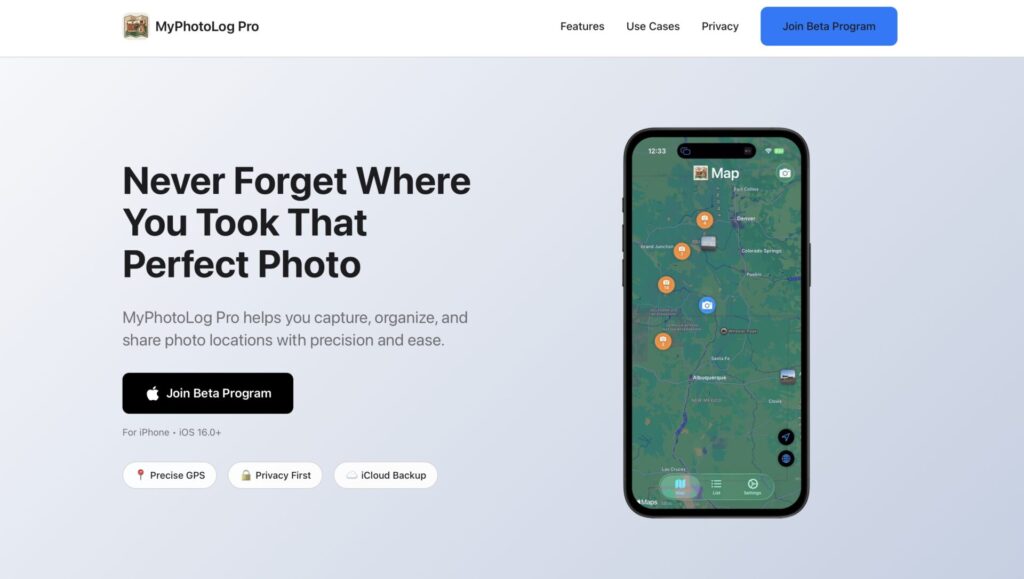 MyPhotoLog Pro! Coming soon to the iPhone. Looking for beta testers!